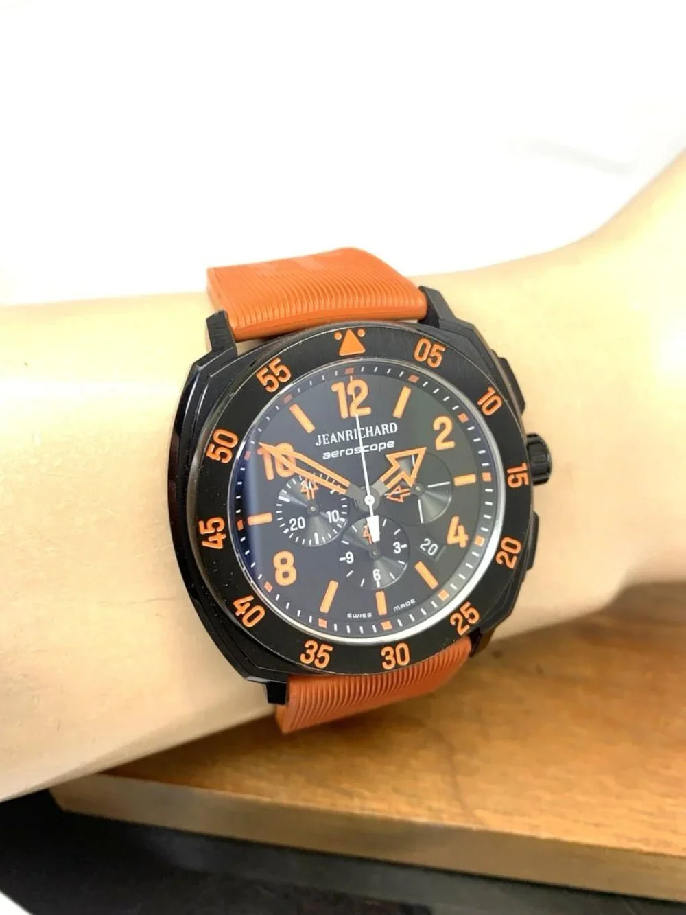 JeanRichard Aeroscope Men's Watch Swiss Automatic Chronograph Black Orange 46mm